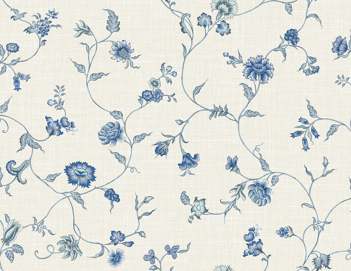 Seabrook French Country Florale Trail Wallpaper Sample - French Blue