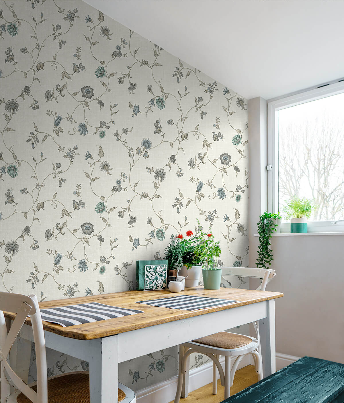 Seabrook French Country Florale Trail Wallpaper Sample - Bisque Bleu & French