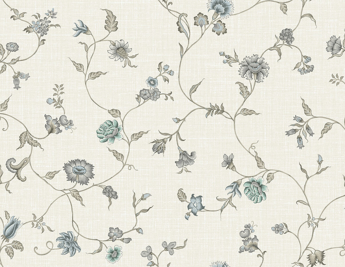Seabrook French Country Florale Trail Wallpaper Sample - Bisque Bleu & French