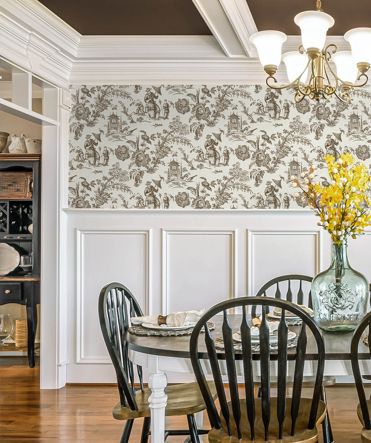 Seabrook French Country Colette Chinoiserie Wallpaper Sample - Hickory Smoke
