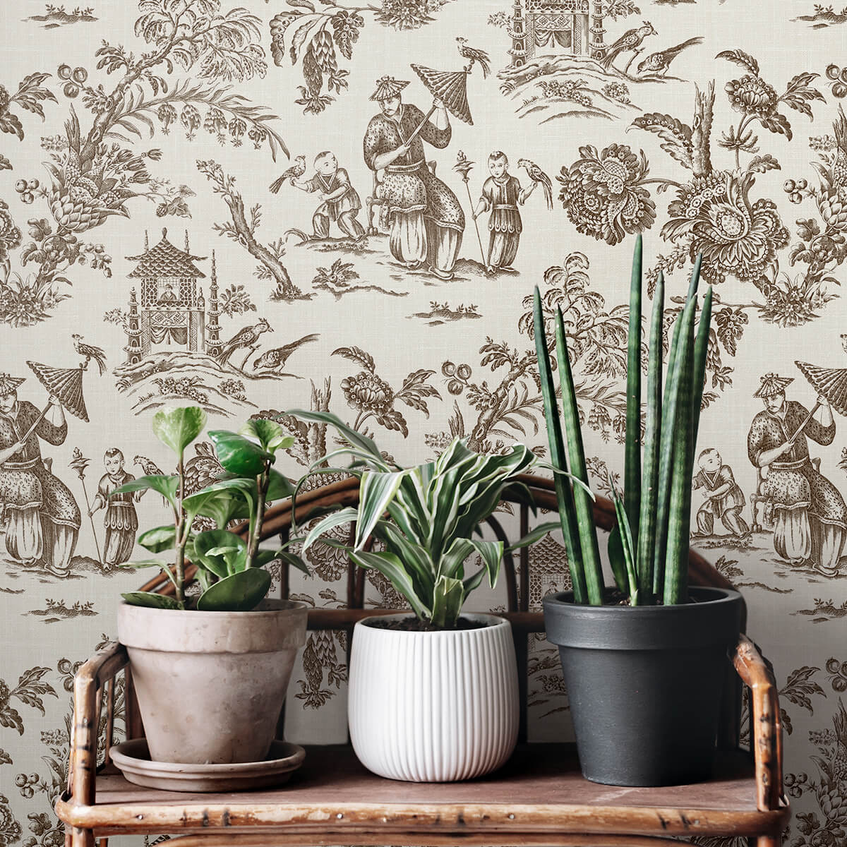 Seabrook French Country Colette Chinoiserie Wallpaper Sample - Hickory Smoke