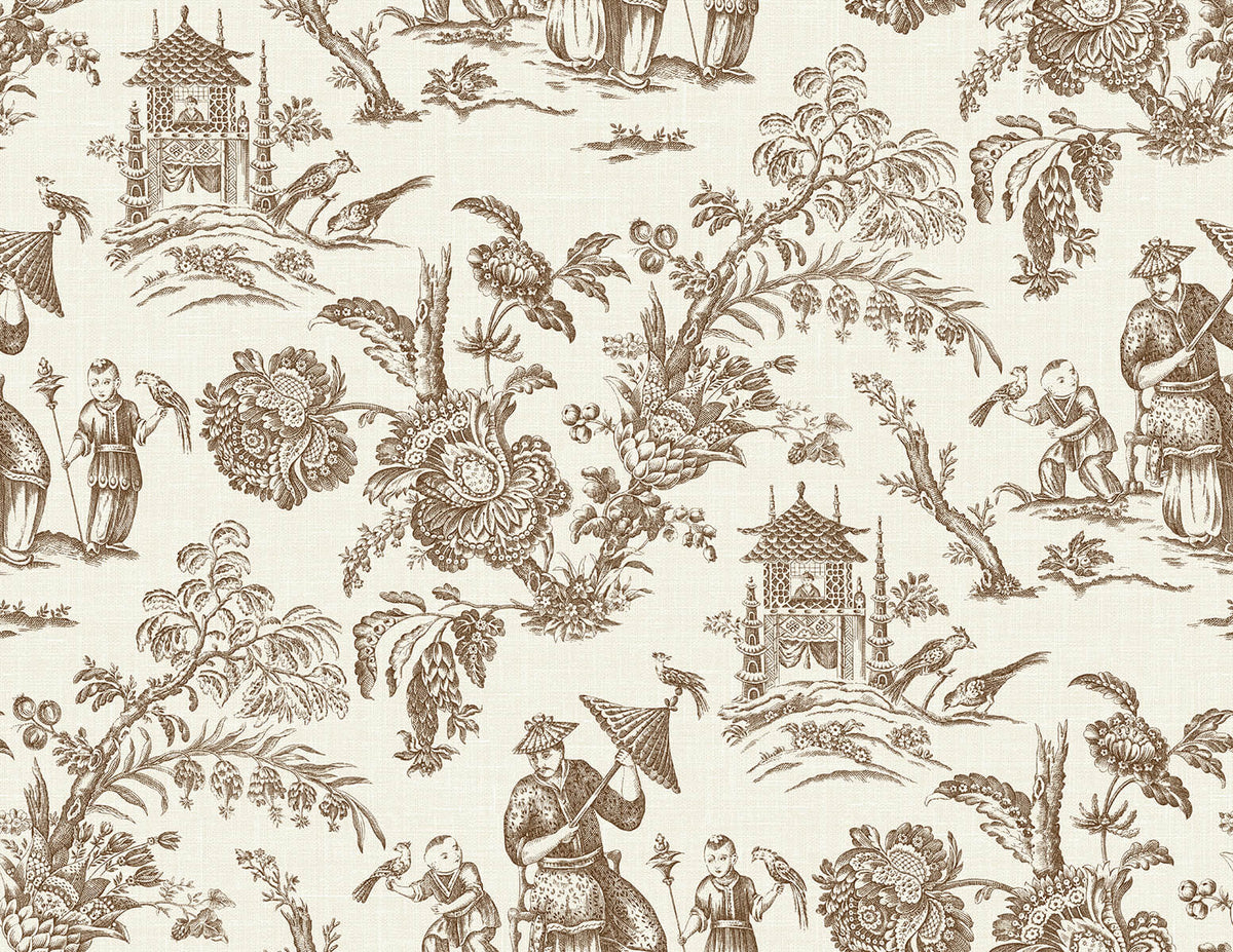 Seabrook French Country Colette Chinoiserie Wallpaper Sample - Hickory Smoke