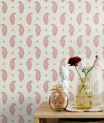 Seabrook French Country Maia Paisley Wallpaper - Rustic Rouge