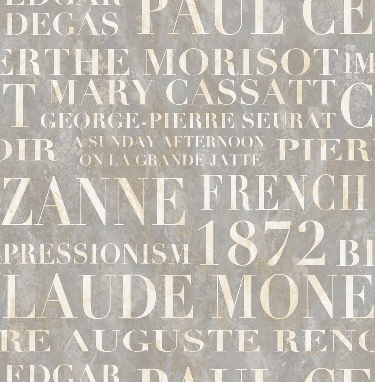 Seabrook French Impressionist Script Wallpaper - Grey