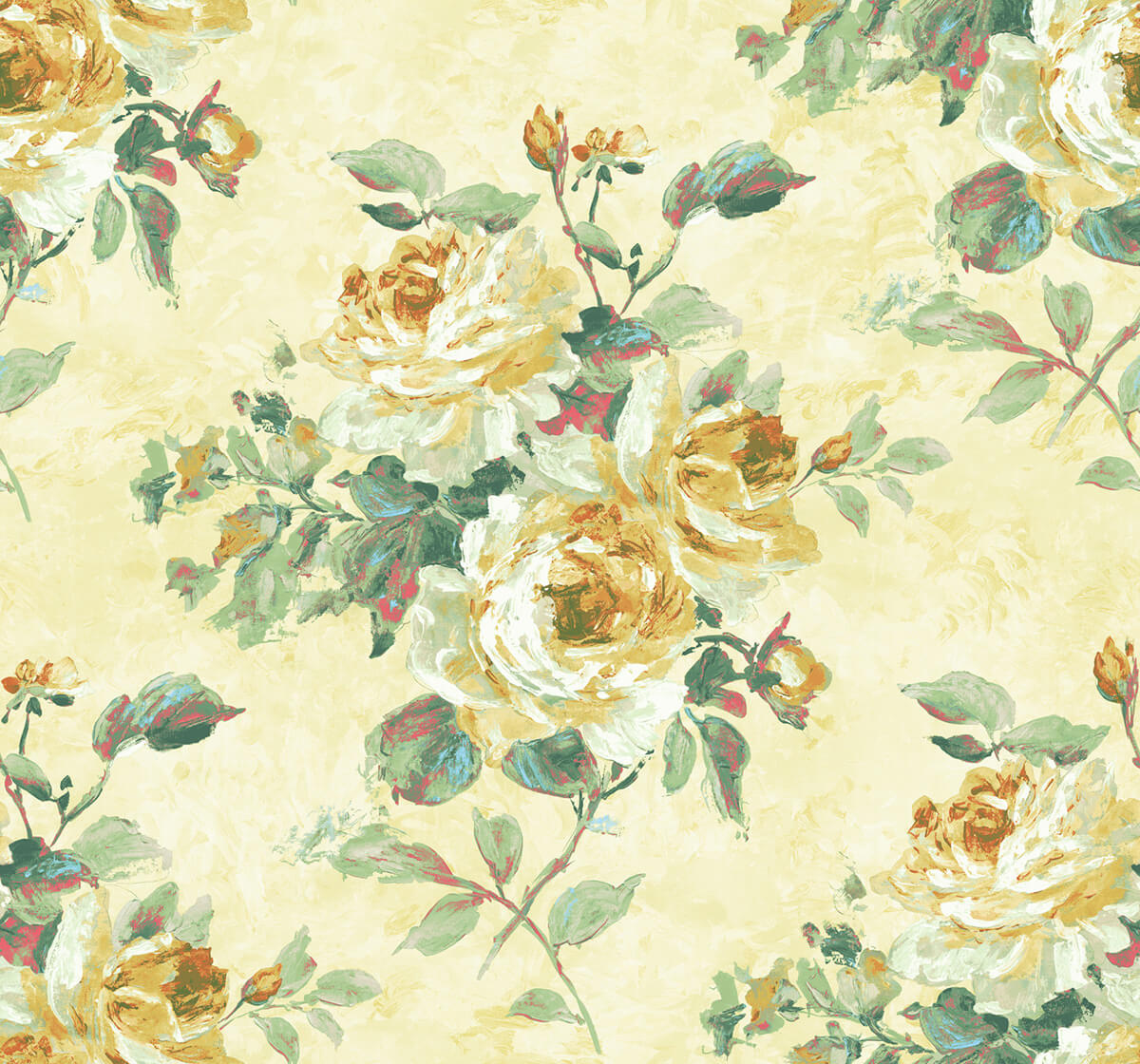 Seabrook French Impressionist Rose Bouquet Wallpaper Sample - Gold