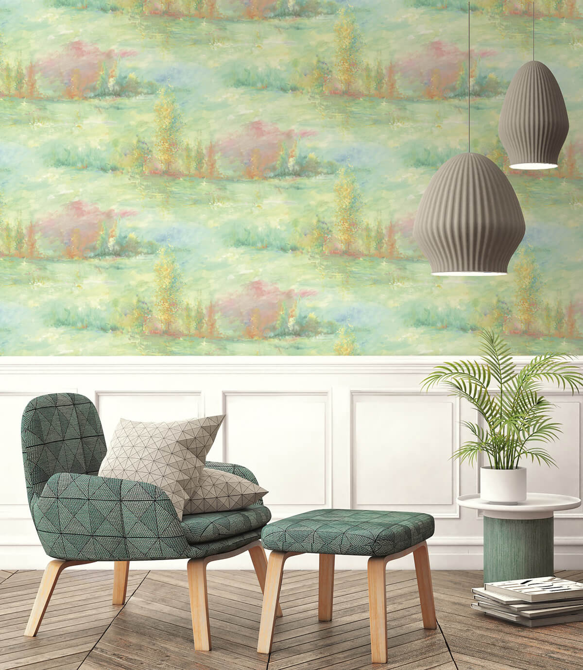 Seabrook French Impressionist Tree Line Wallpaper Sample - Multicolored
