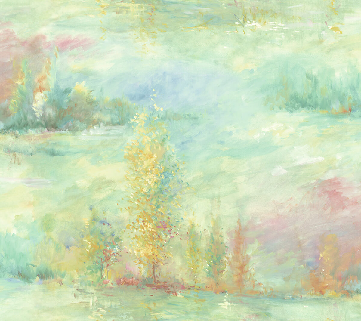 Seabrook French Impressionist Tree Line Wallpaper Sample - Multicolored