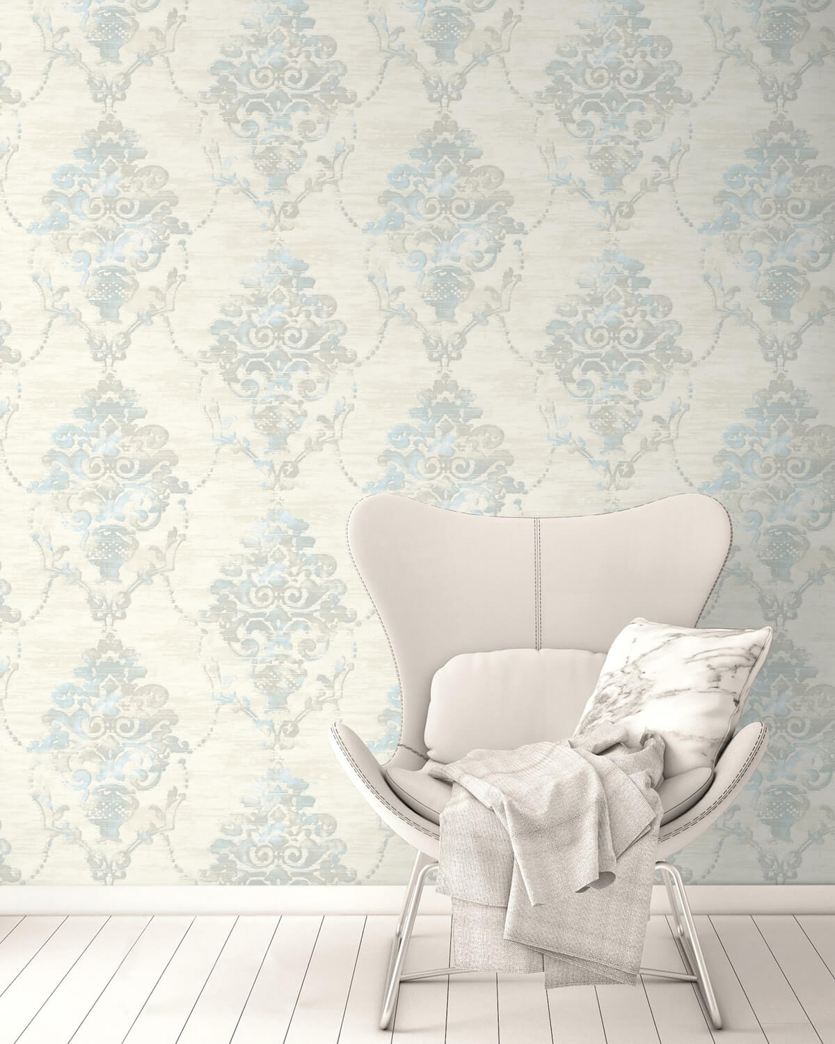 Seabrook French Impressionist Damask Wallpaper Sample - Blue