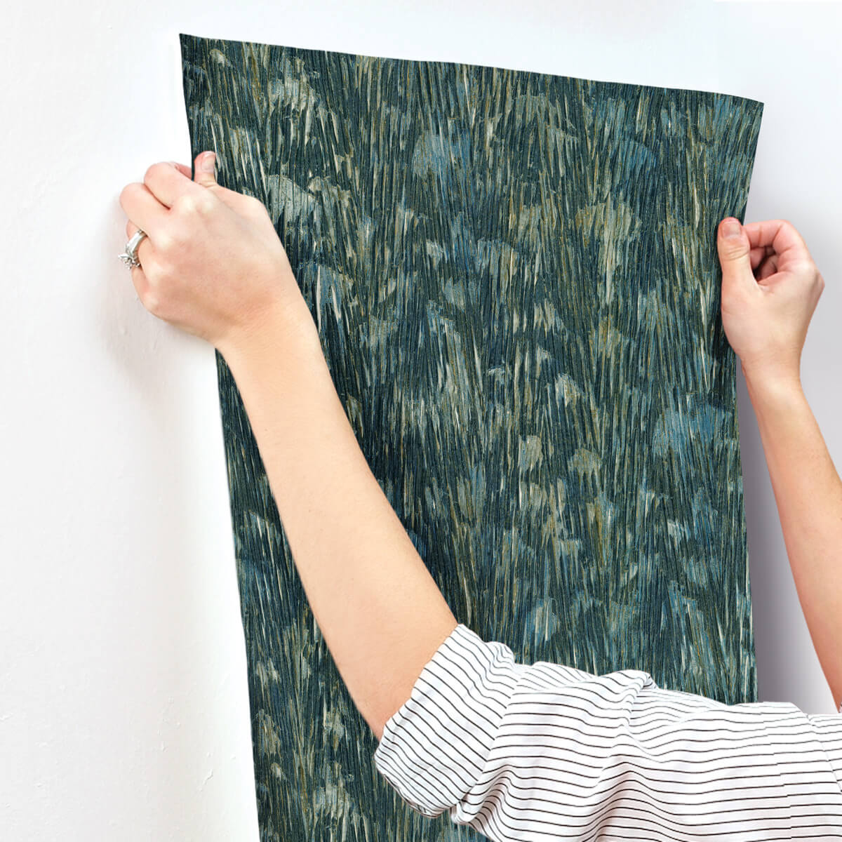 York Formations Gilded Plume Wallpaper - Teal