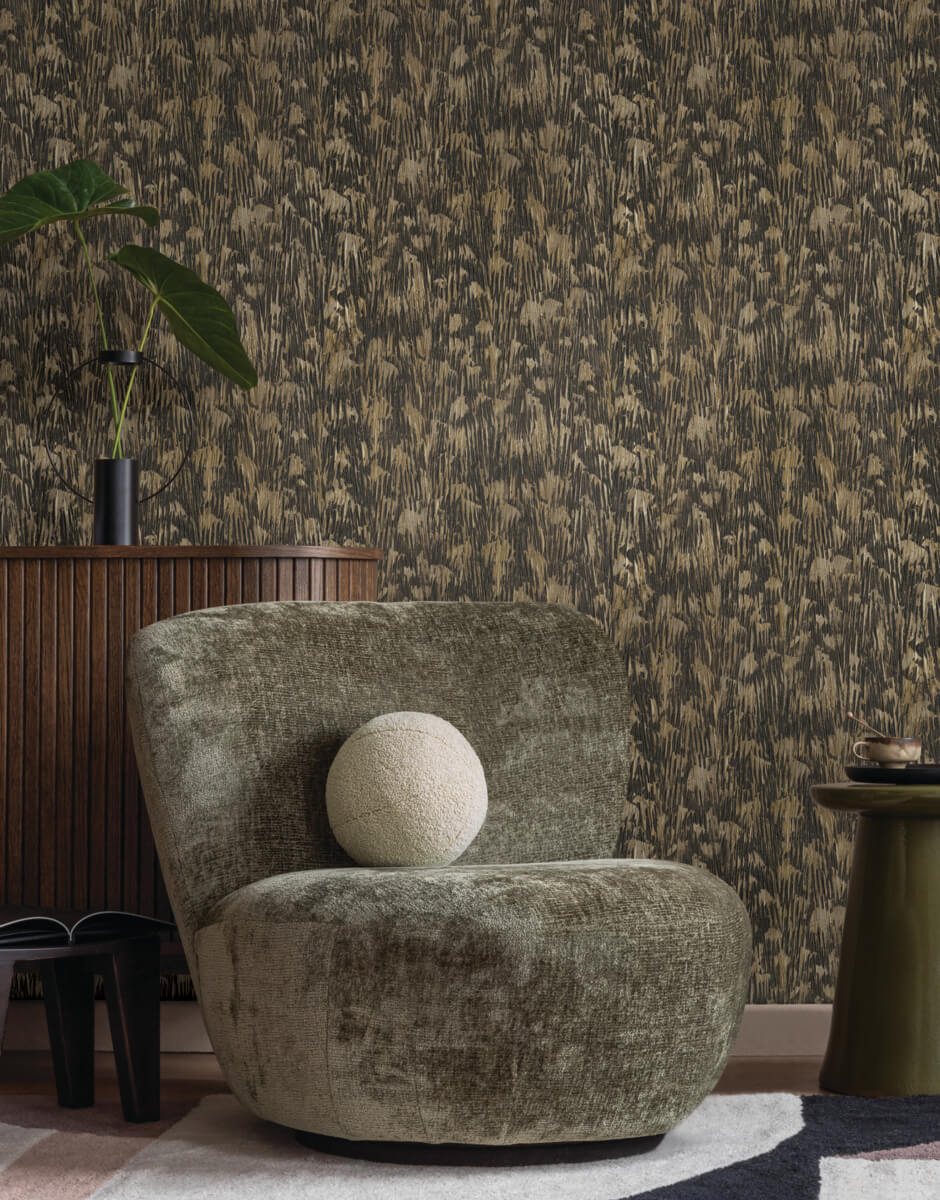York Formations Gilded Plume Wallpaper Sample - Black