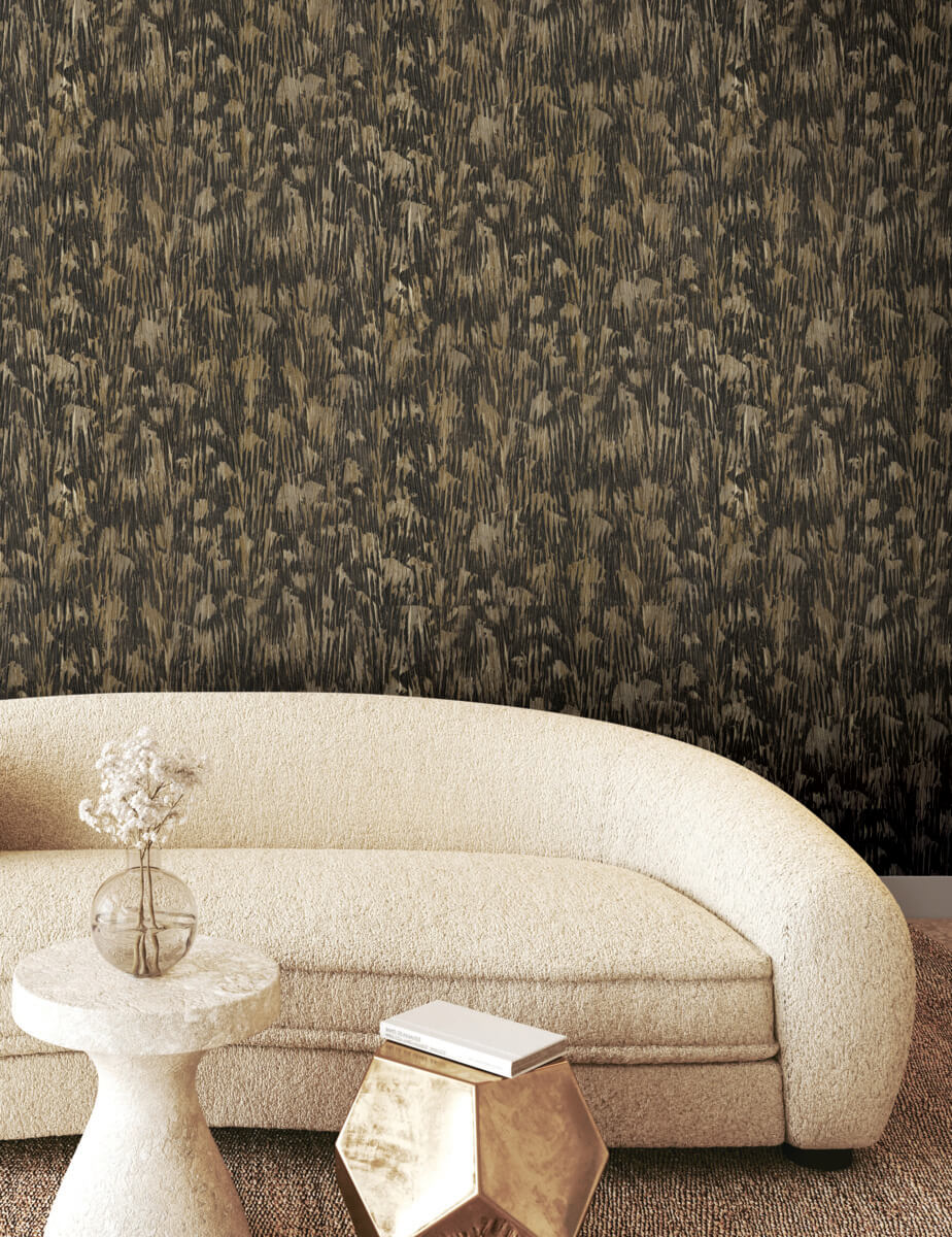 York Formations Gilded Plume Wallpaper Sample - Black