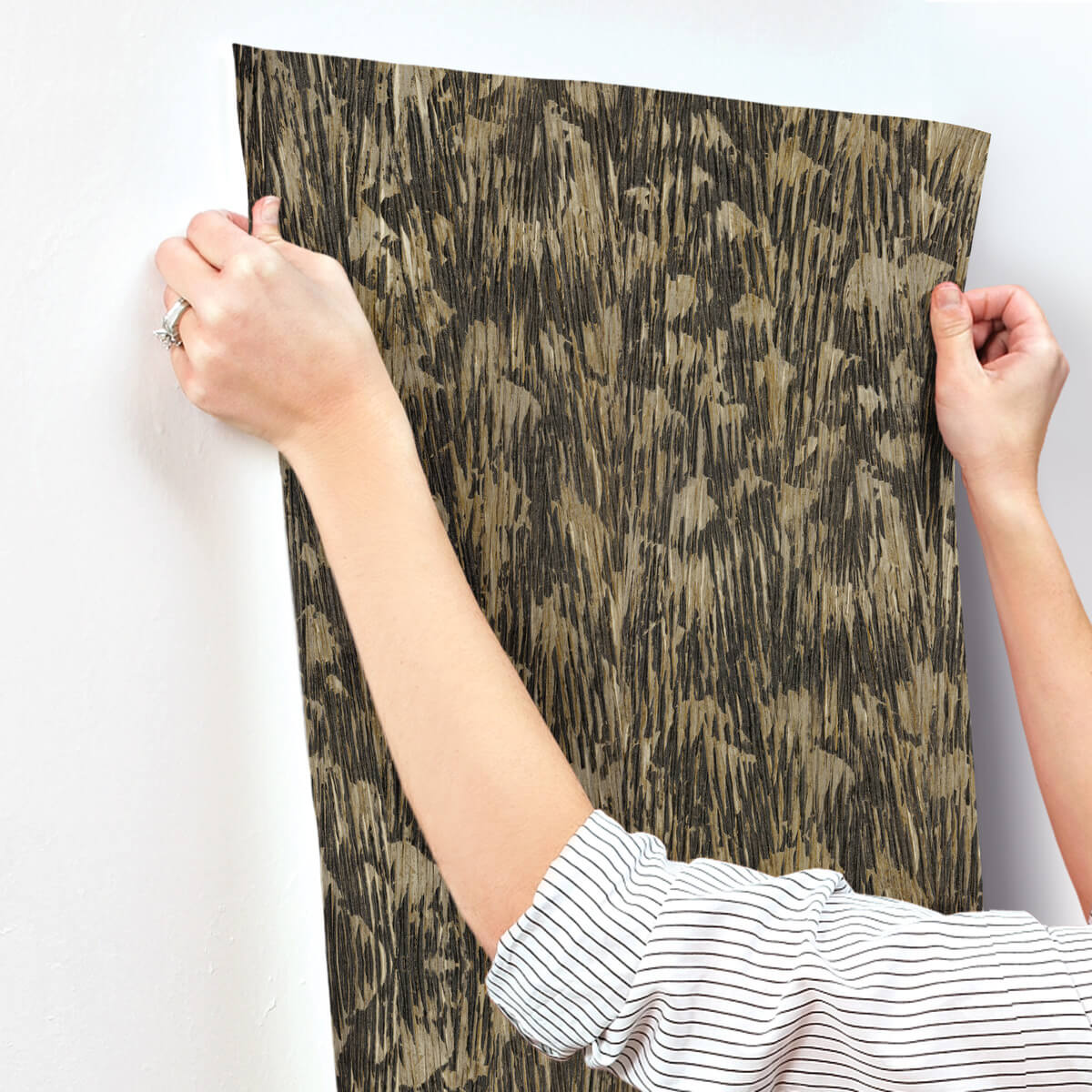 York Formations Gilded Plume Wallpaper Sample - Black