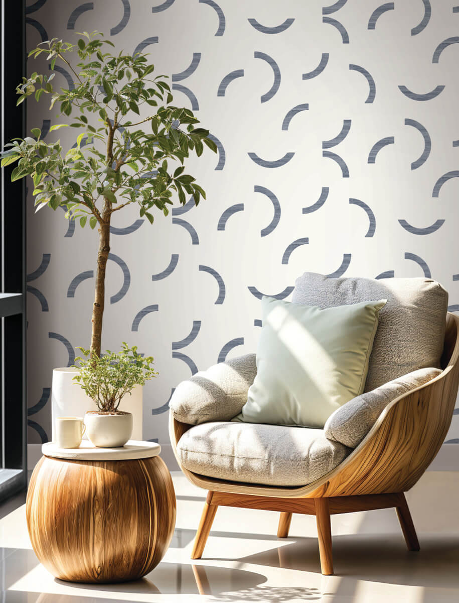 York Formations Lunula Wallpaper - Navy & White