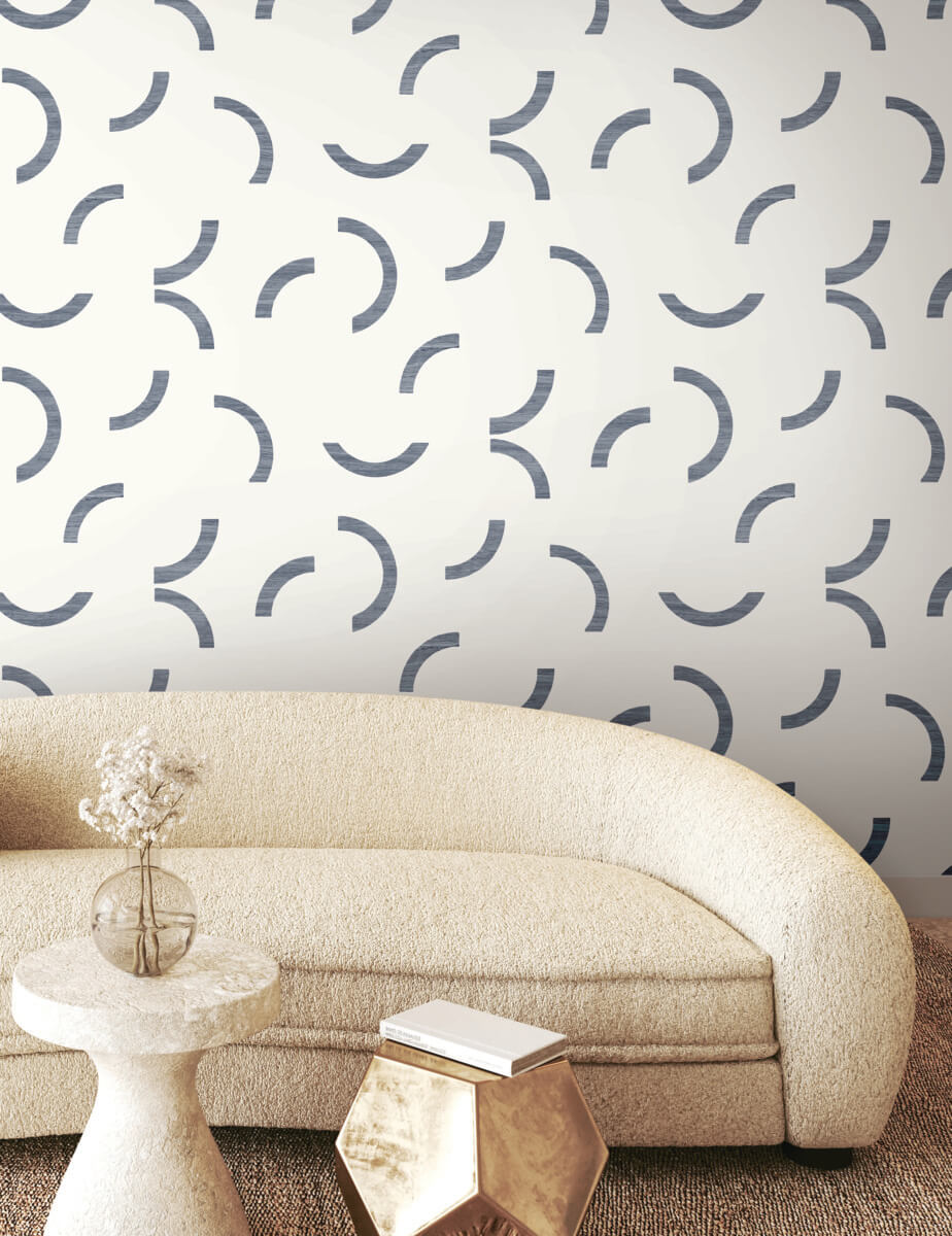 York Formations Lunula Wallpaper - Navy & White