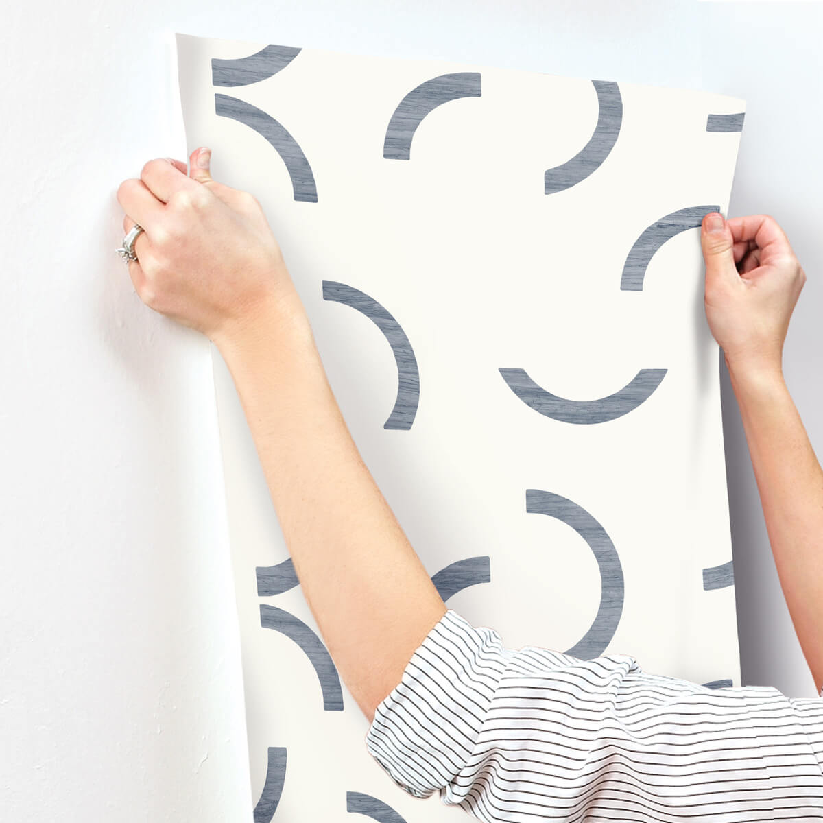 York Formations Lunula Wallpaper - Navy & White