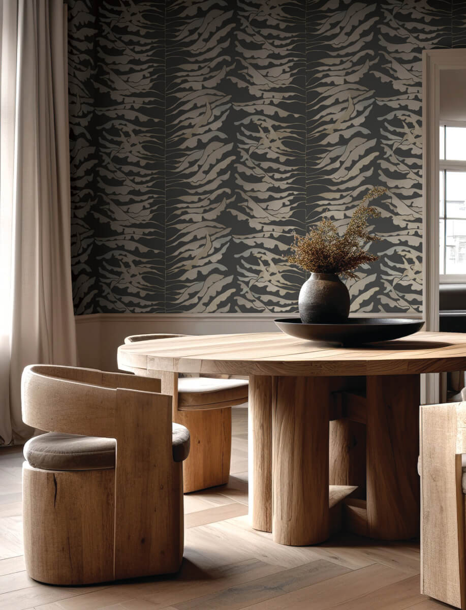 York Formations Leaf Column Wallpaper Sample - Black