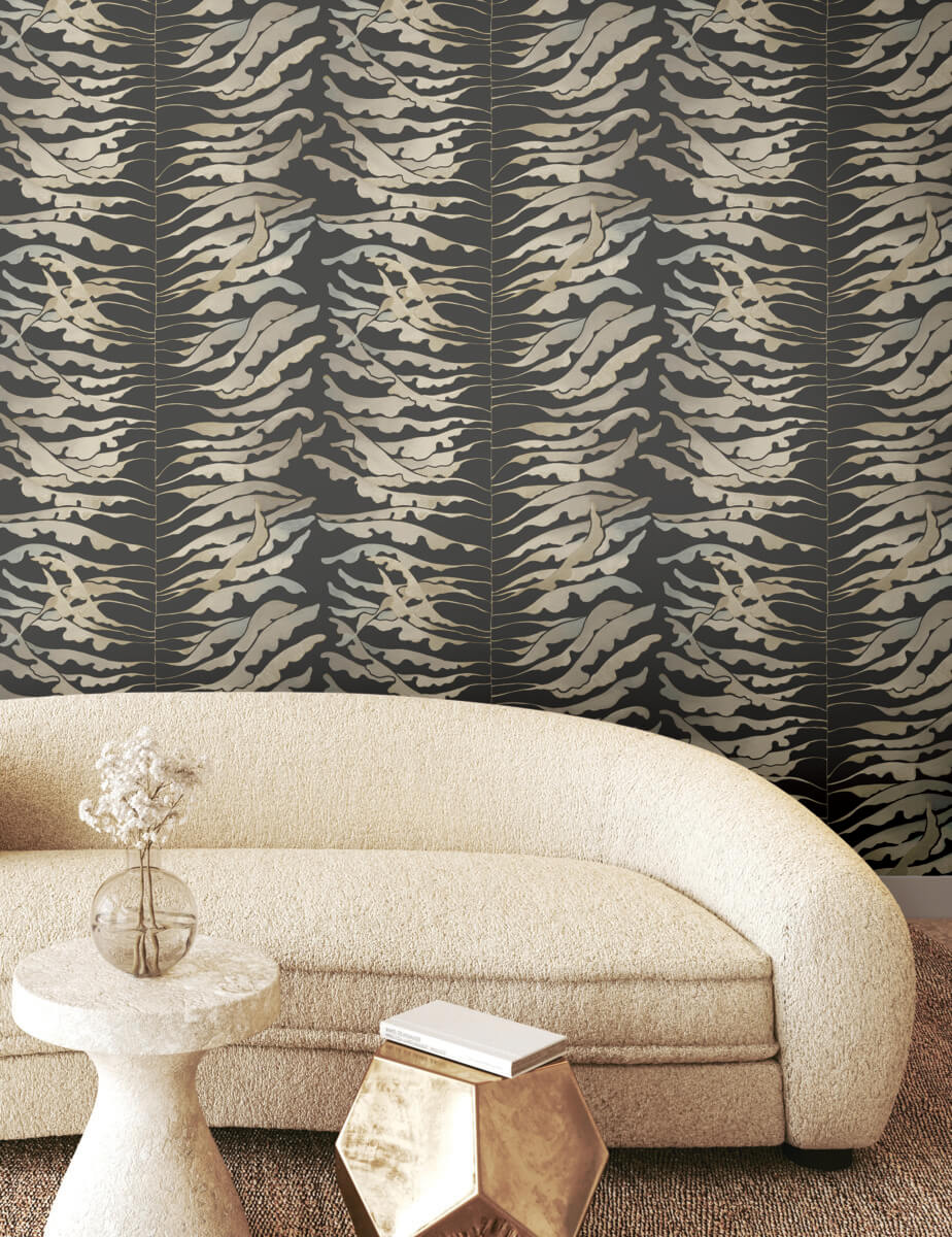 York Formations Leaf Column Wallpaper Sample - Black
