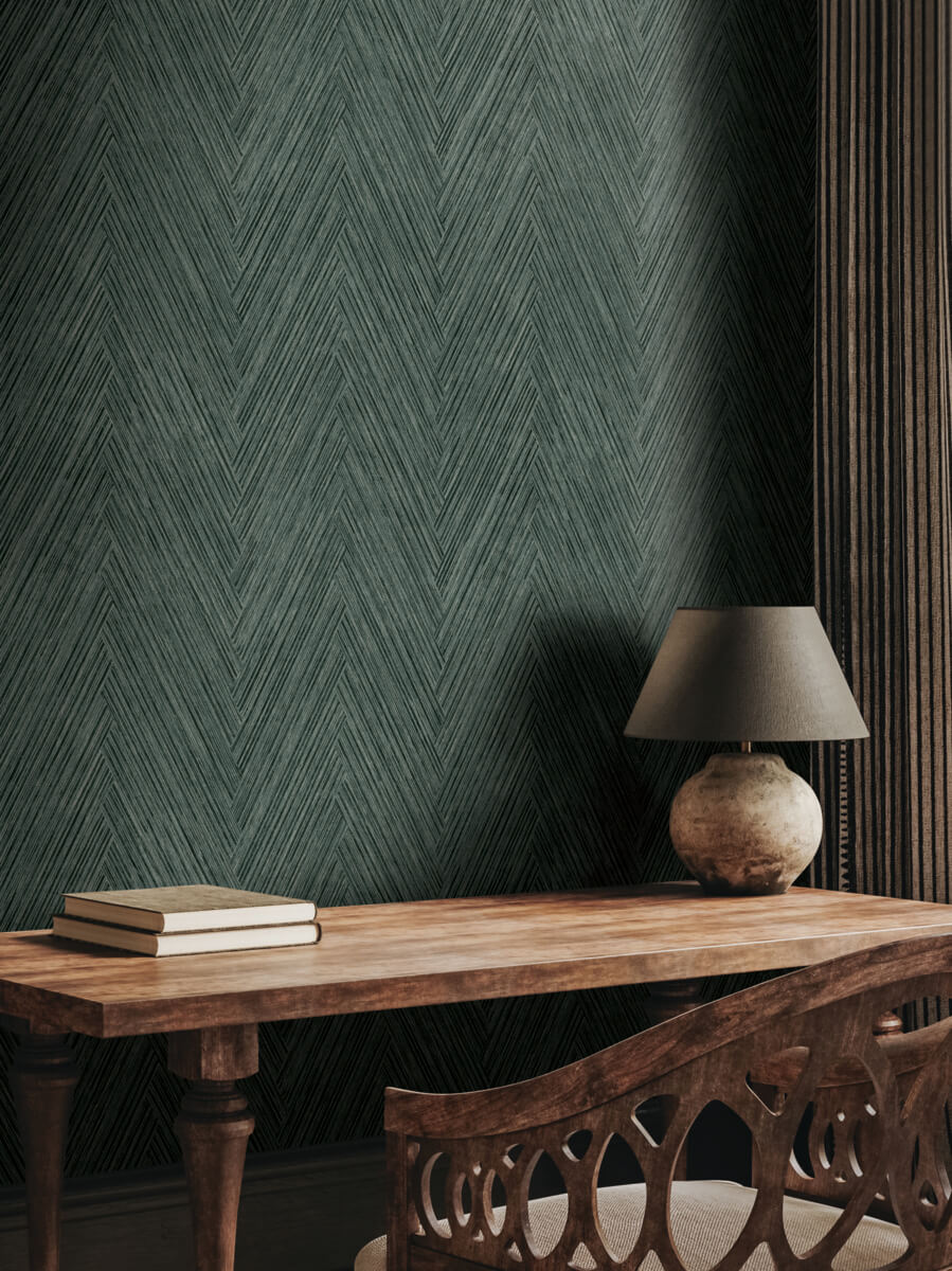 York Formations Thatched Chevron Wallpaper - Bottle Green