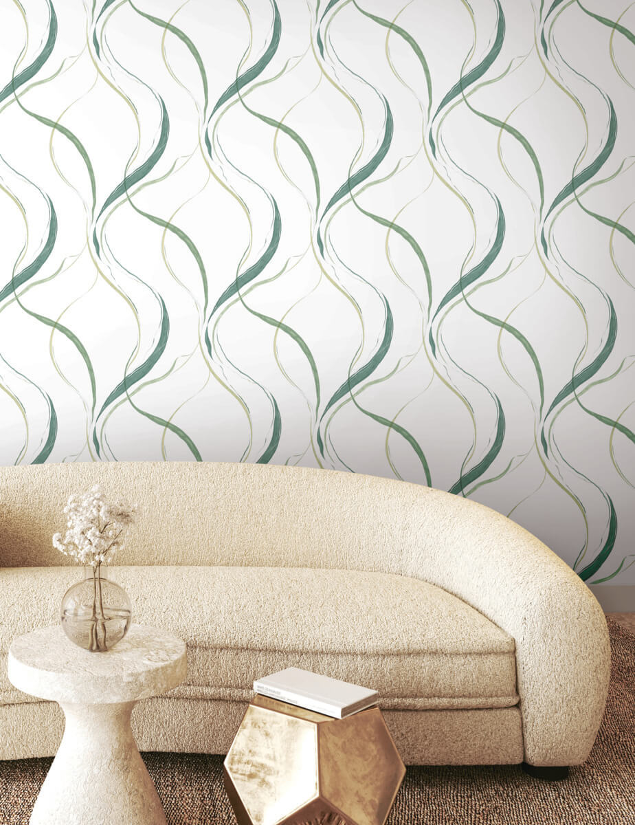 York Formations Ink Flow Wallpaper - Green & White