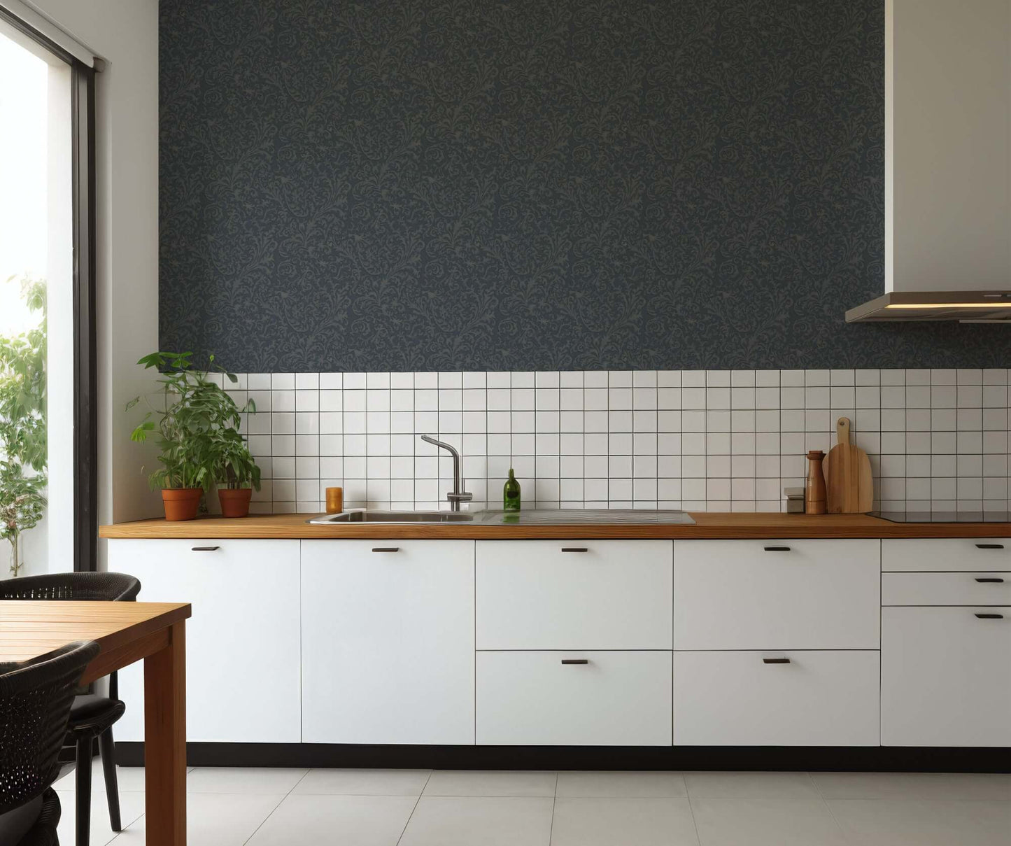 Mitchell Black Florentine Vine Wallpaper - Midnight