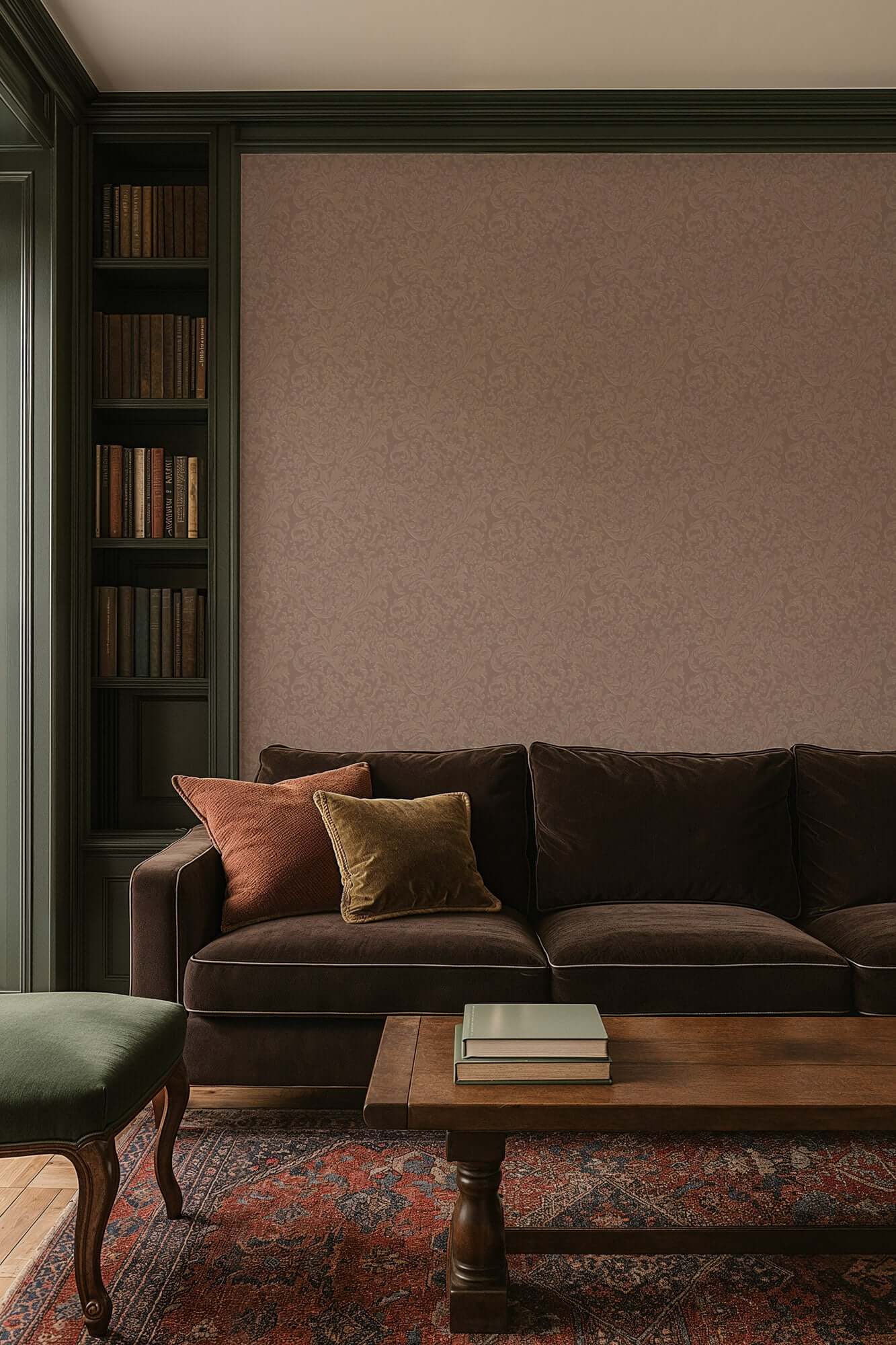 Mitchell Black Florentine Vine Wallpaper - Red Clay