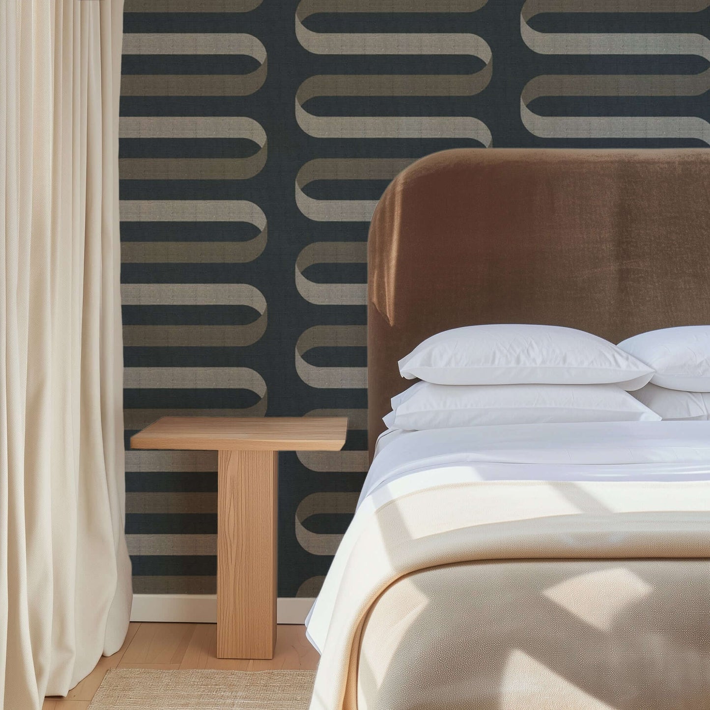 Mitchell Black Folding Ribbon Wallpaper - Volcanic