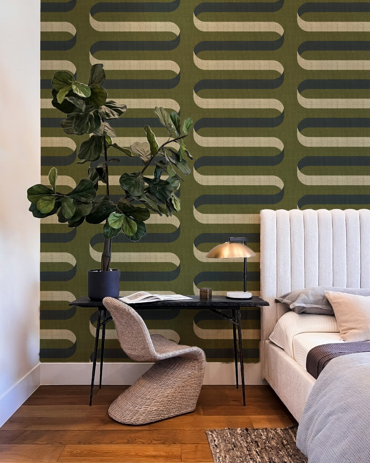 Mitchell Black Shape of Color Folding Ribbon Wallpaper Sample - Olive