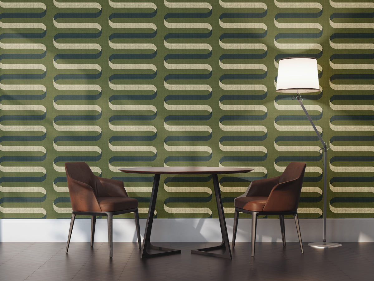Mitchell Black Shape of Color Folding Ribbon Wallpaper Sample - Olive