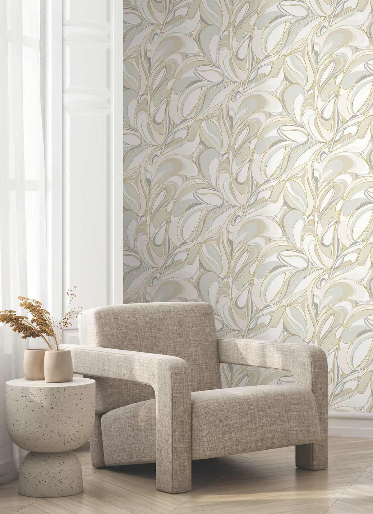 York Woodnote Achate Wallpaper Sample - Beige & Grey