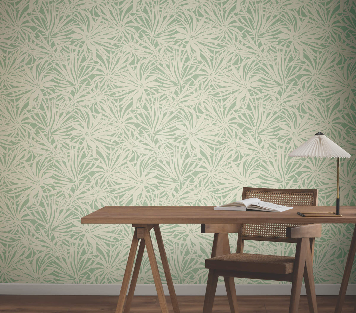 York Woodnote Floral Canopy Wallpaper Sample - Olive