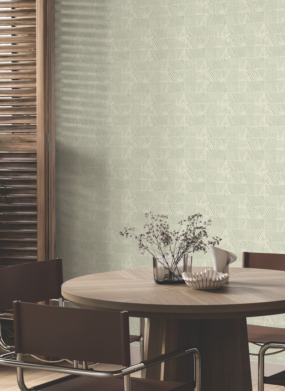 York Woodnote Woodcut Wallpaper Sample - Green & Stone