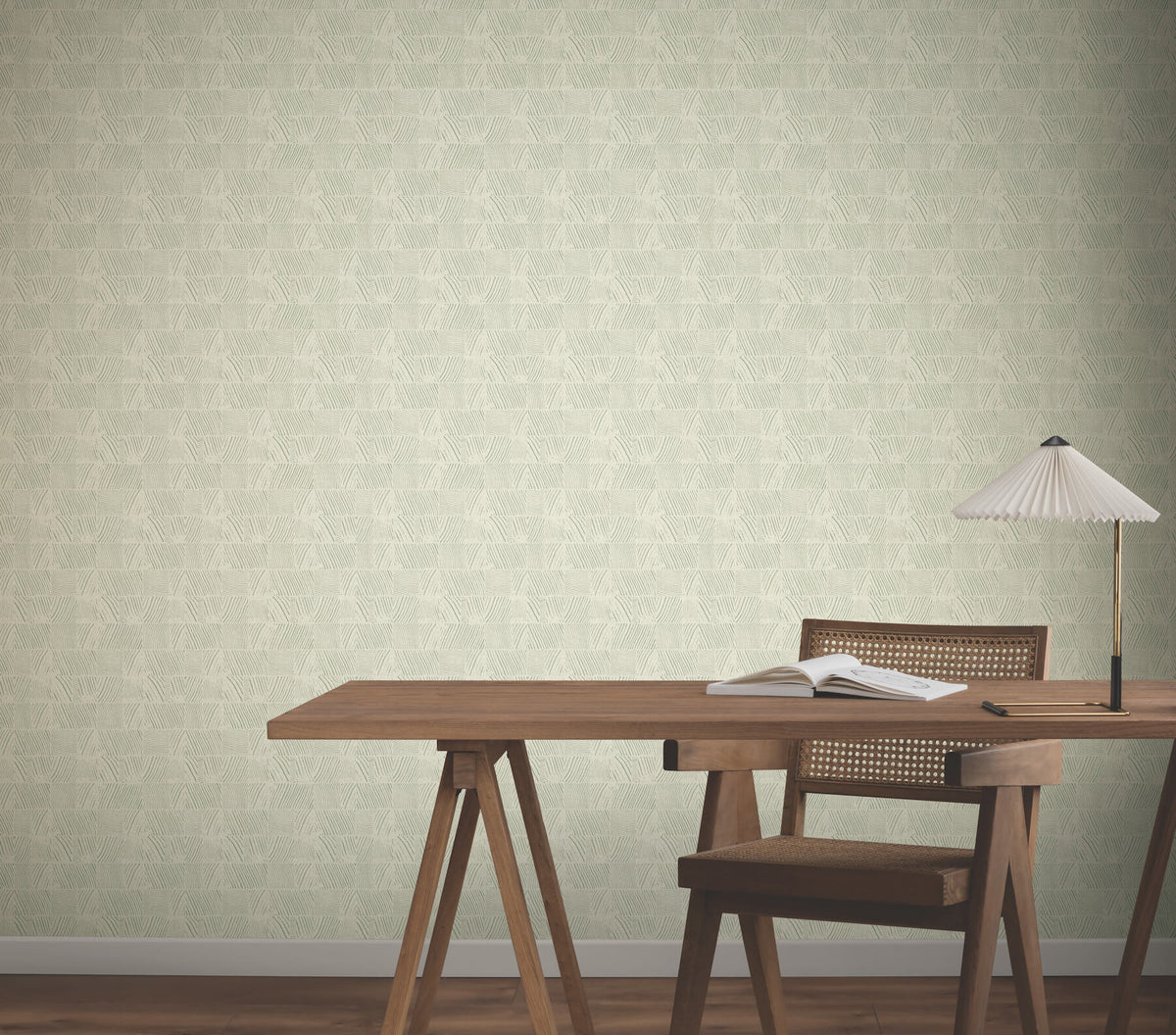 York Woodnote Woodcut Wallpaper Sample - Green & Stone