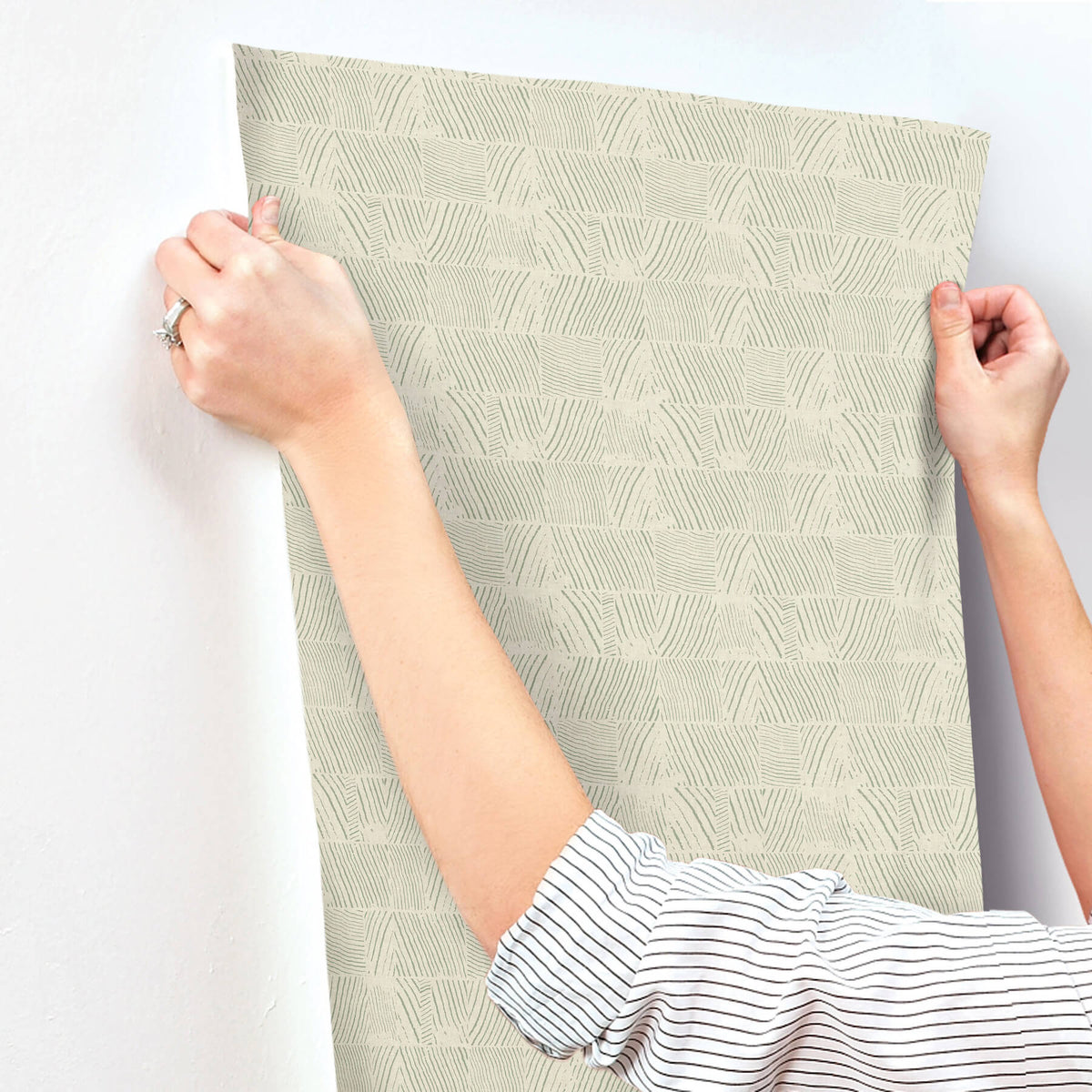 York Woodnote Woodcut Wallpaper Sample - Green & Stone
