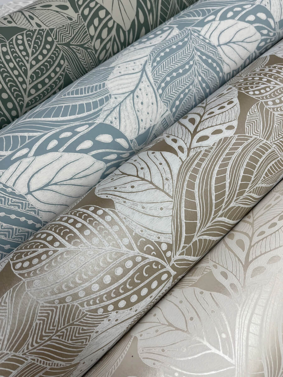 York Greenhouse Vinca Wallpaper - Smokey Blue