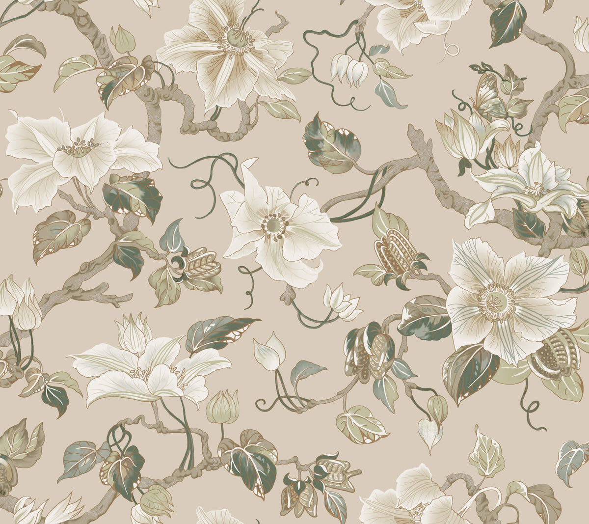 Ronald Redding Classics Marguerite Vine Wallpaper - Taupe
