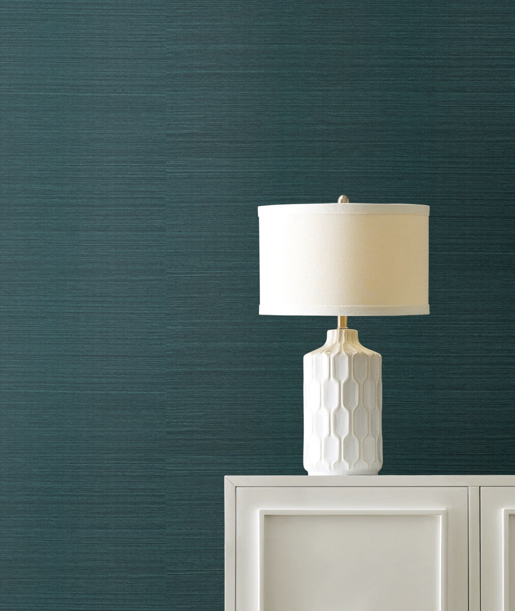 York Designer Sisals Grasscloth Wallpaper Sample - Peacock