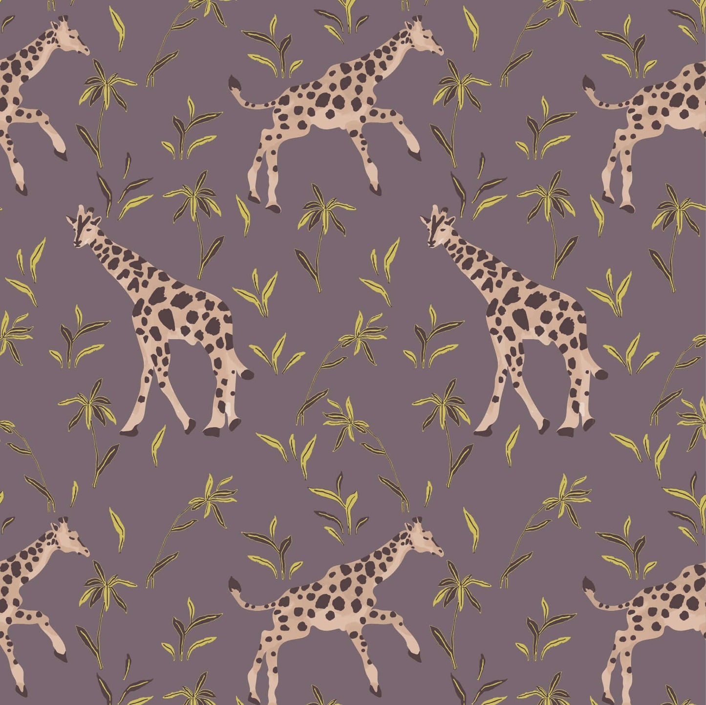 Mitchell Black Gentle Giraffe Wallpaper Sample - Grape Chartreuse