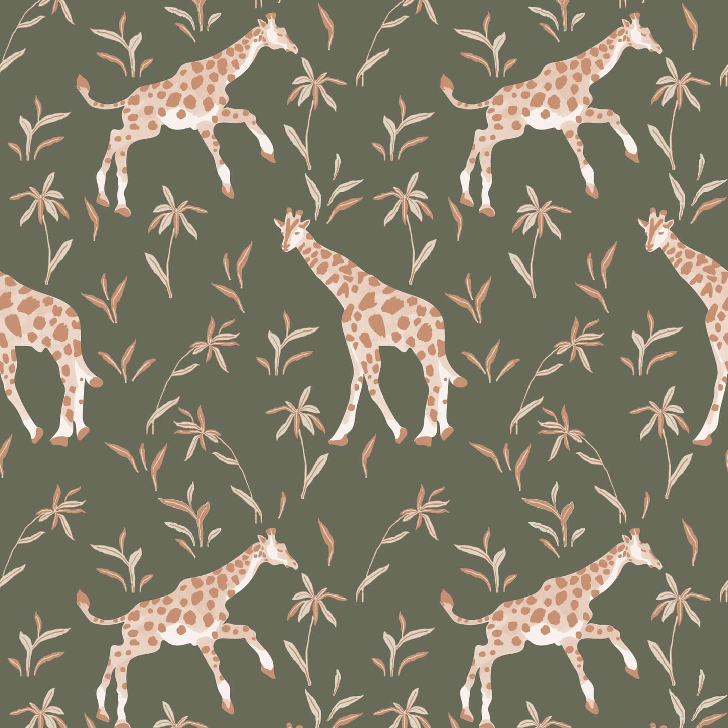Mitchell Black Gentle Giraffe Wallpaper Sample - Olive Clay