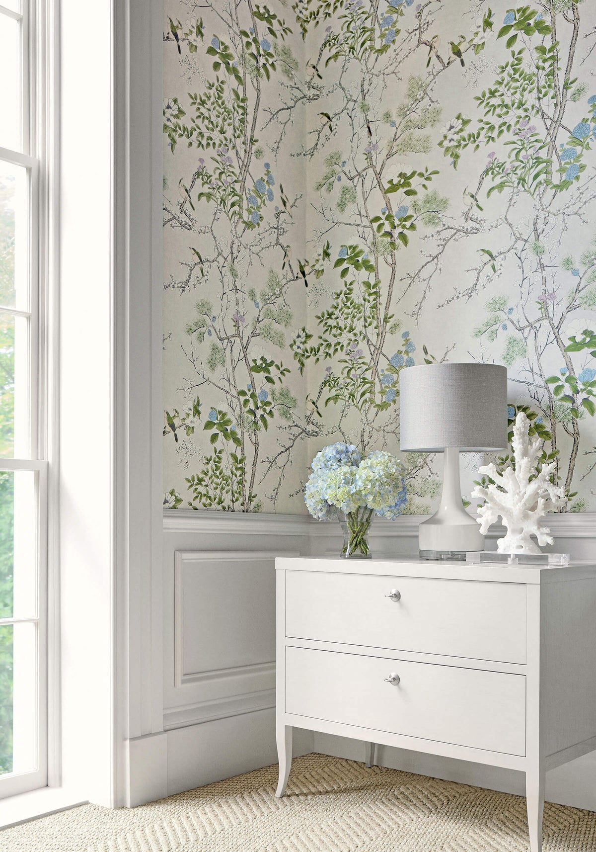 Thibaut Grand Palace Katsura Wallpaper Sample - Green & White