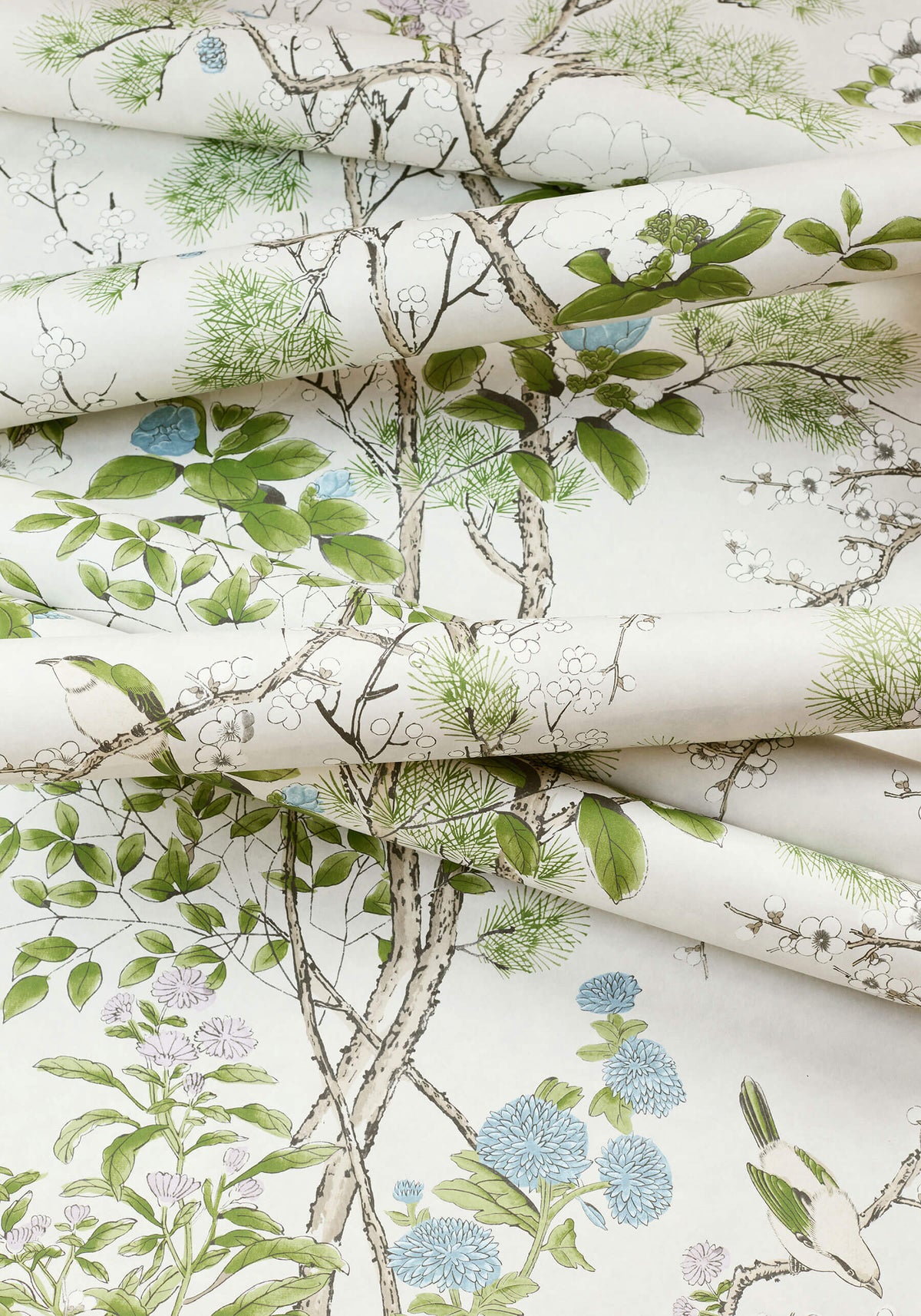 Thibaut Grand Palace Katsura Wallpaper Sample - Green & White