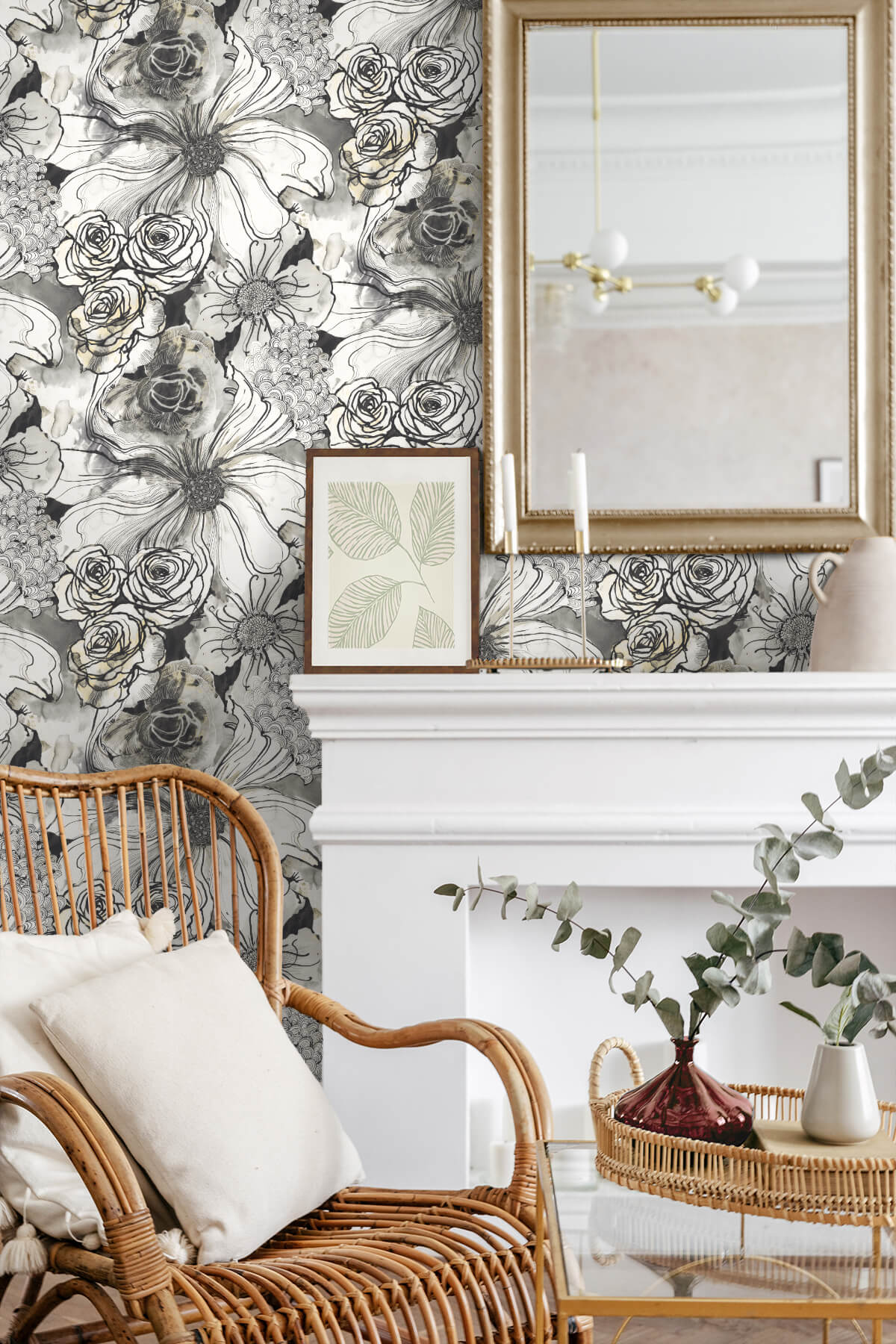 Harry & Grace Ink Rose Peel & Stick Wallpaper Sample - Onyx