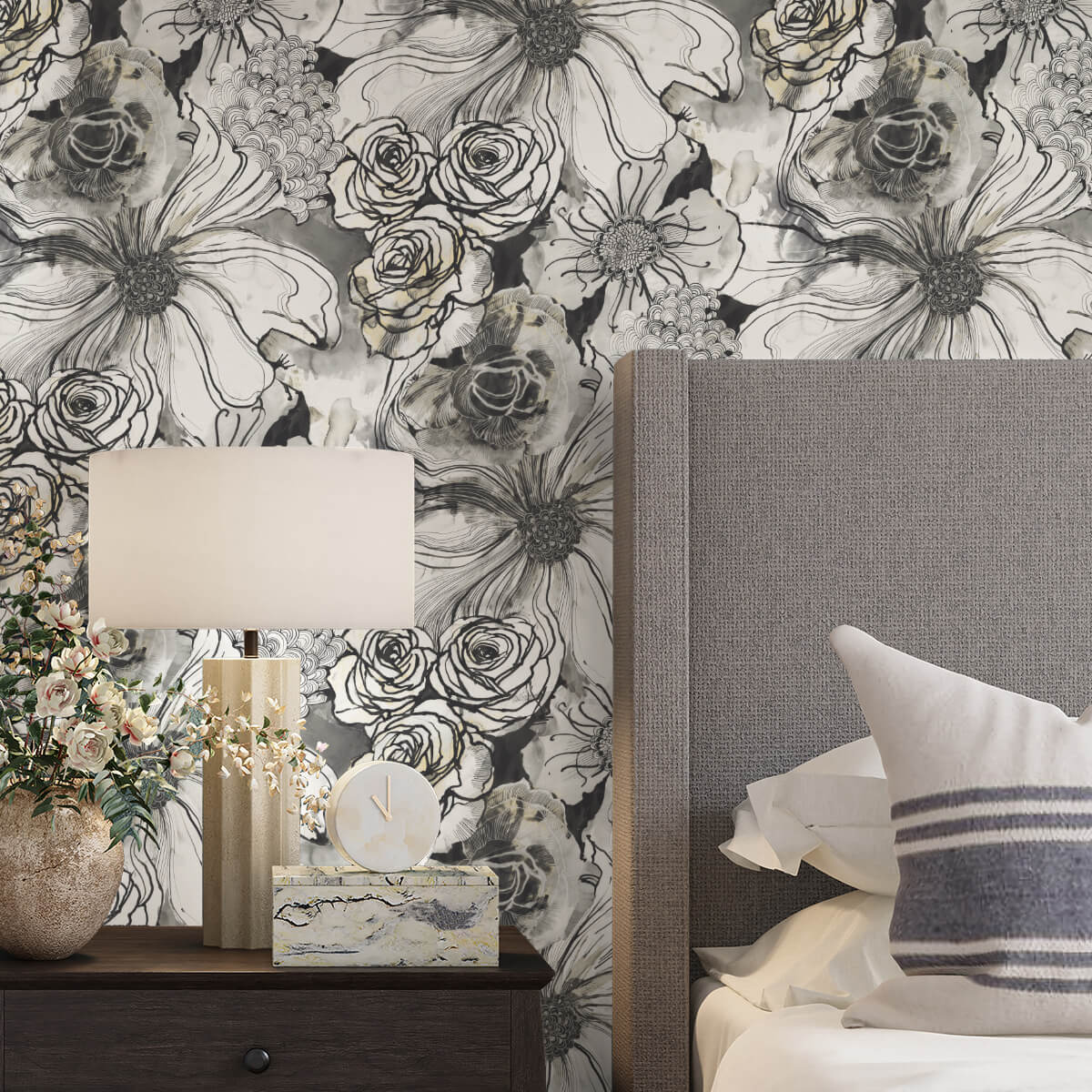 Harry & Grace Ink Rose Peel & Stick Wallpaper Sample - Onyx