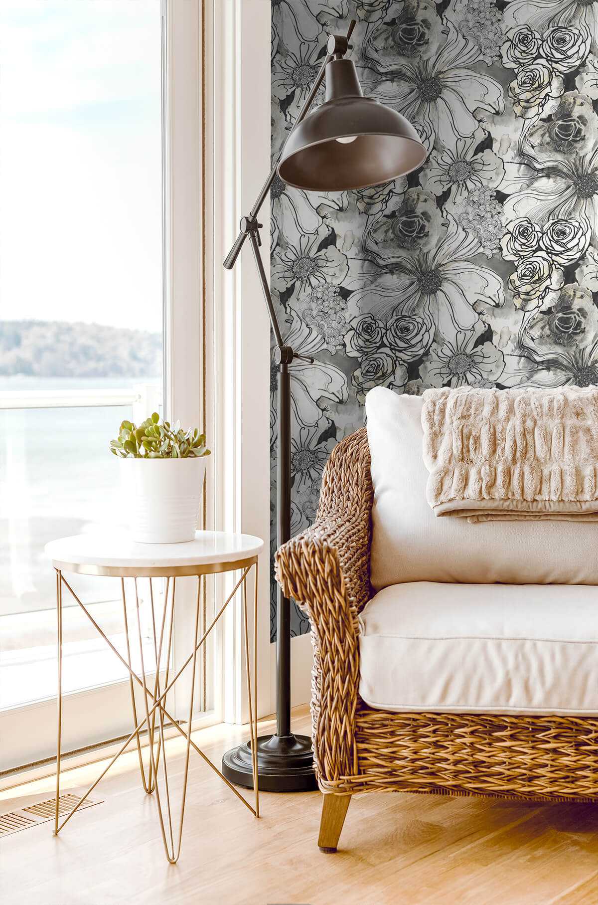 Harry & Grace Ink Rose Peel & Stick Wallpaper Sample - Onyx