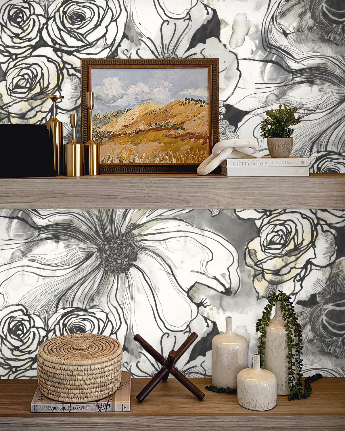 Harry & Grace Ink Rose Peel & Stick Wallpaper Sample - Onyx