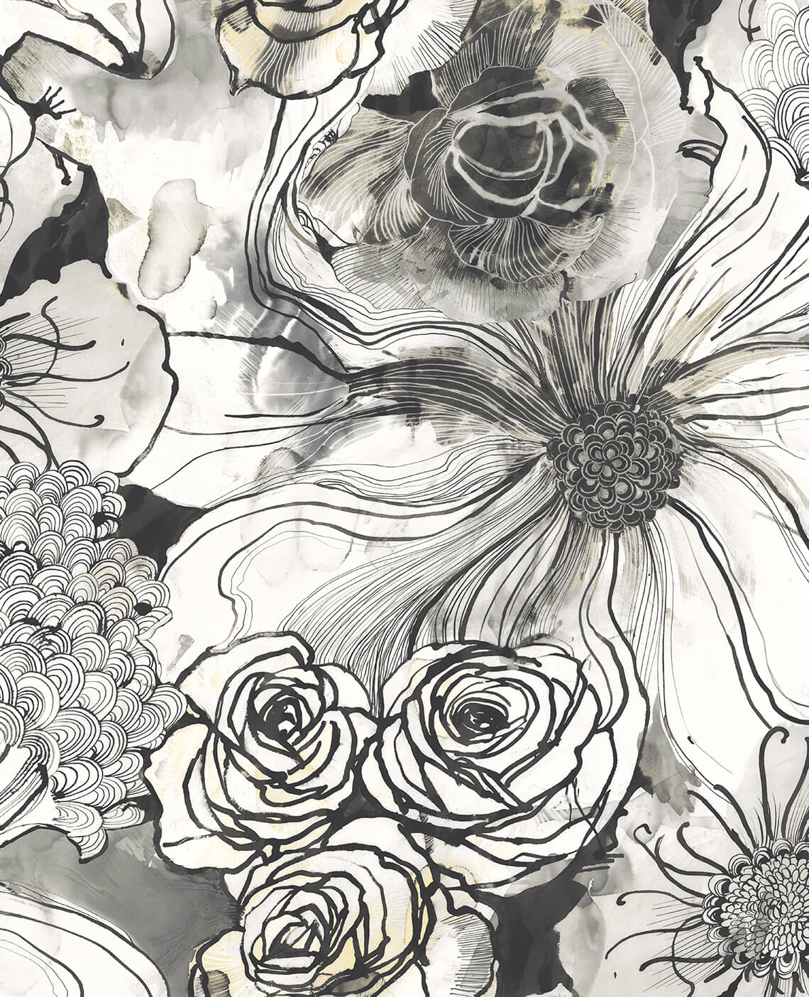Harry & Grace Ink Rose Peel & Stick Wallpaper Sample - Onyx