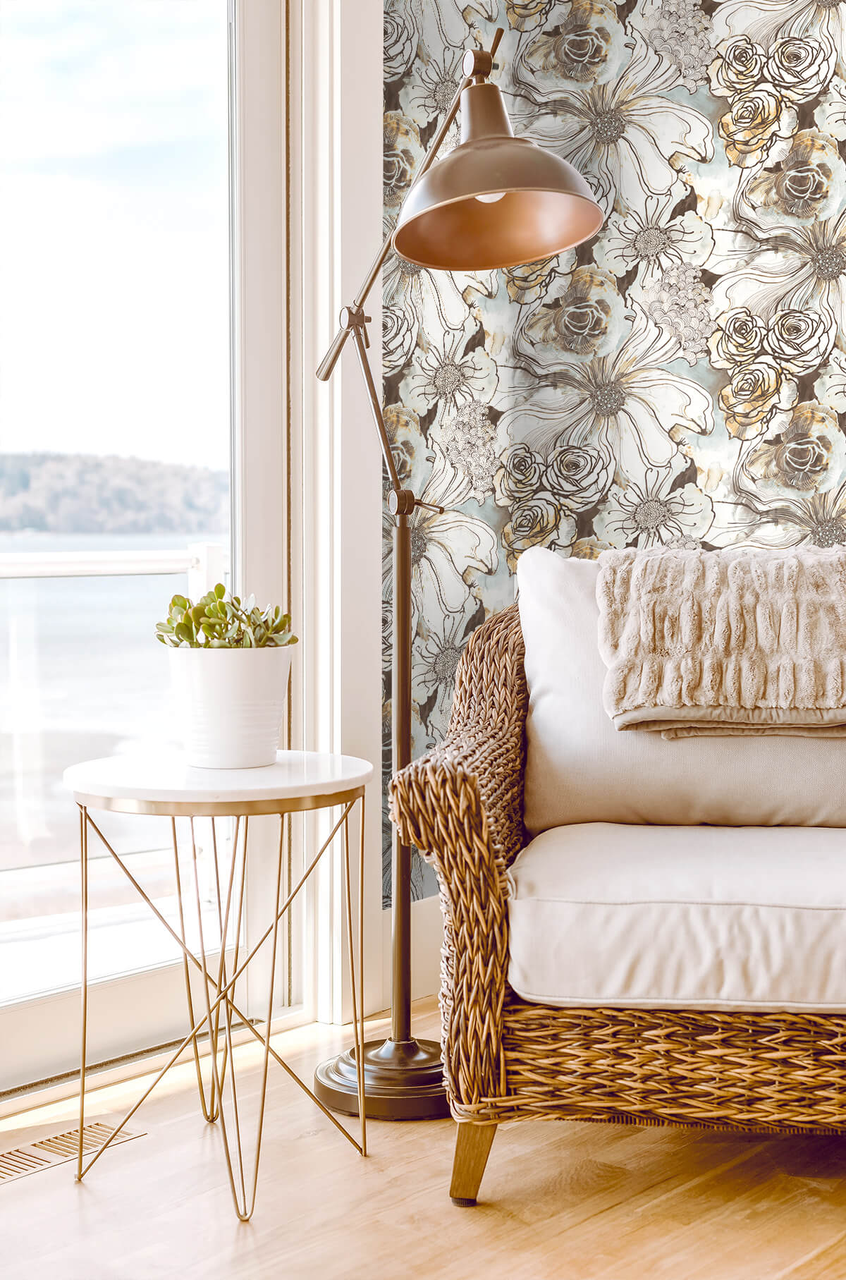 Harry & Grace Ink Rose Peel & Stick Wallpaper - Mocha & Blue Mist