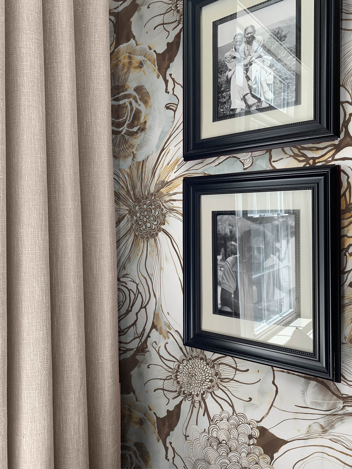 Harry & Grace Ink Rose Peel & Stick Wallpaper - Mocha & Blue Mist