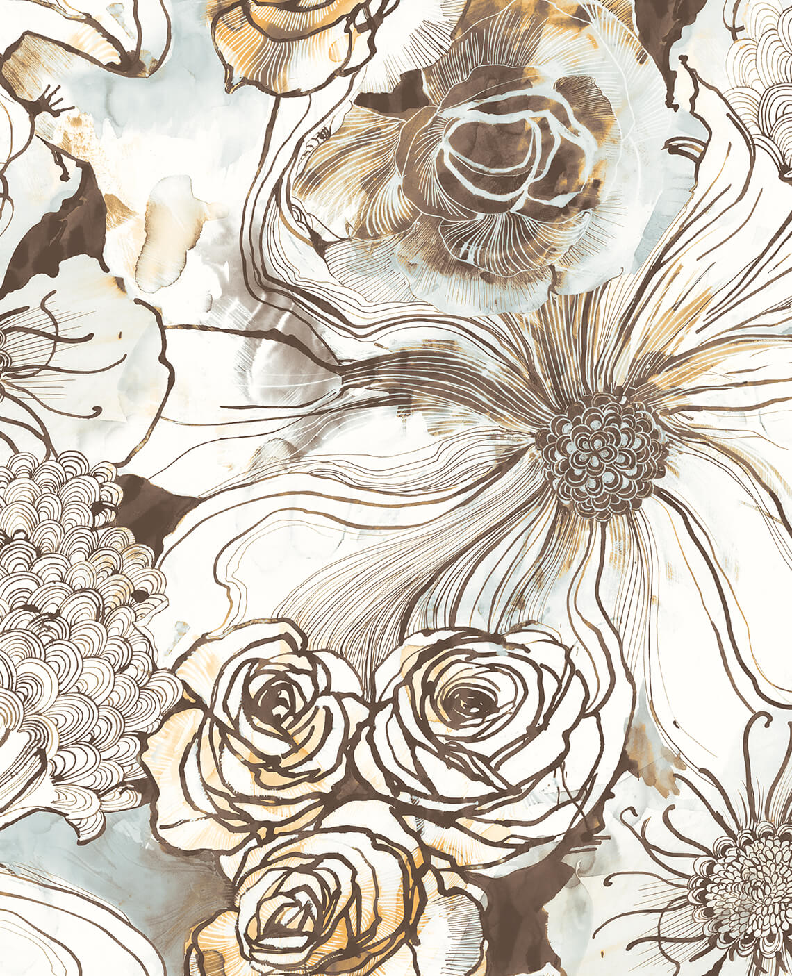 Harry & Grace Ink Rose Peel & Stick Wallpaper - Mocha & Blue Mist