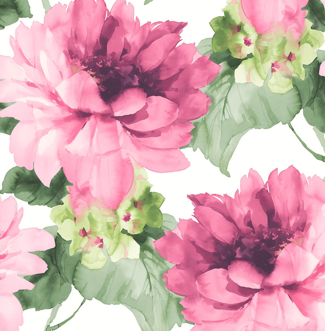 Harry & Grace Watercolor Floral Peel & Stick Wallpaper - Cerise Pink & Evergreen
