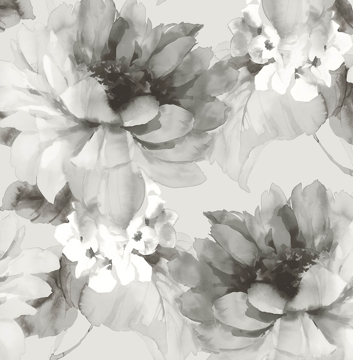 Harry & Grace Watercolor Floral Peel & Stick Wallpaper Sample - Ash & Silver